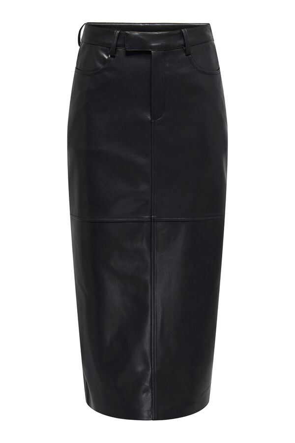 Only Vegan leather midi skirt Crna