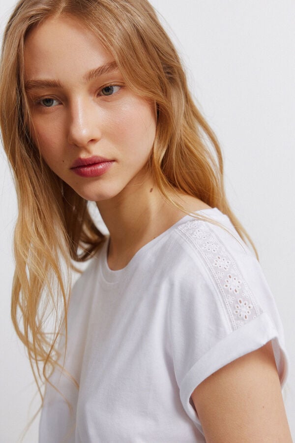 Springfield Crochet shoulder T-shirt white