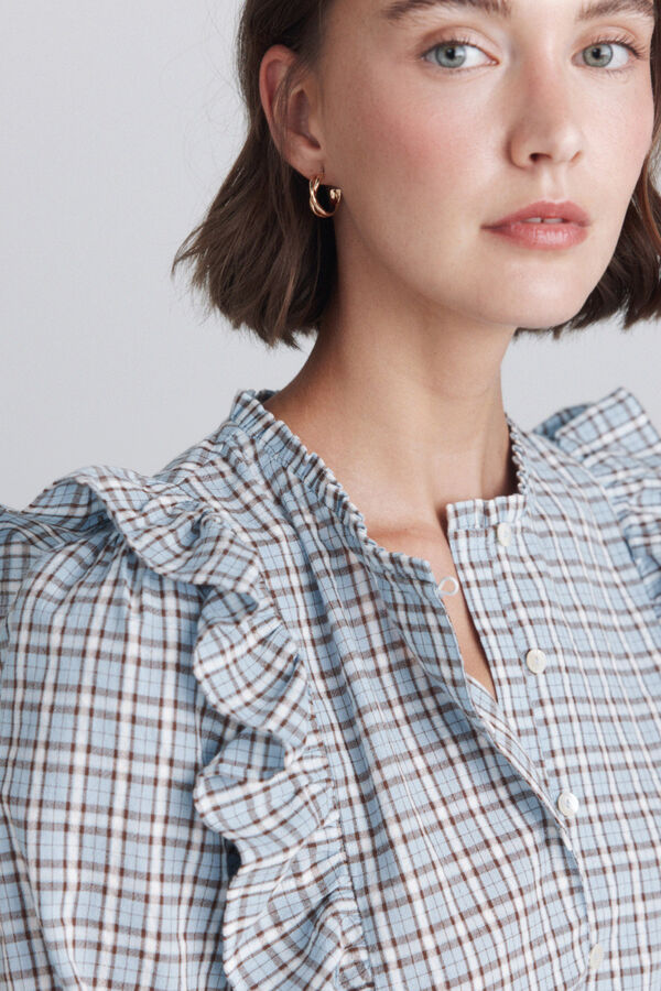 Springfield Checked ruffle blouse blue