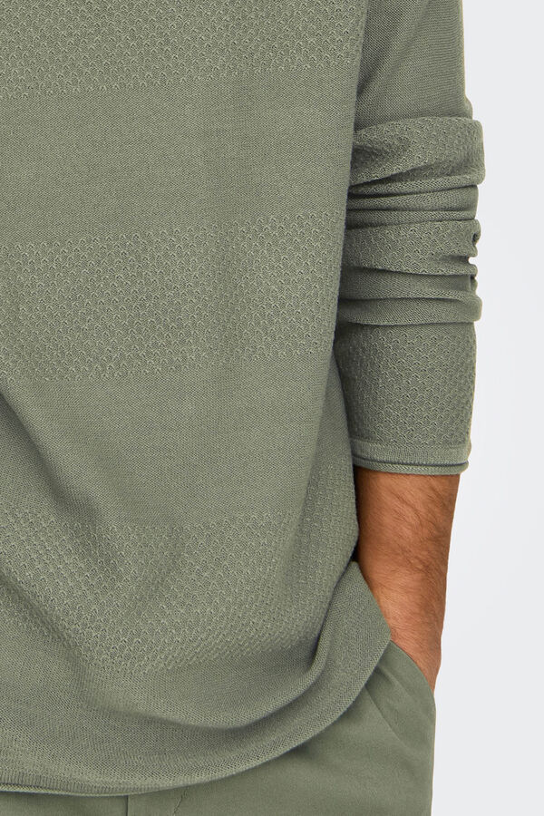 Only & Sons Su&eacute;ter masculino com gola redonda e regular fit.  verde
