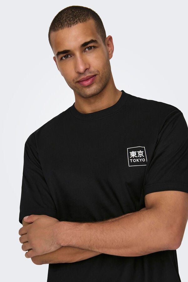 Springfield Short-sleeved T-shirt with Chinese letters crna