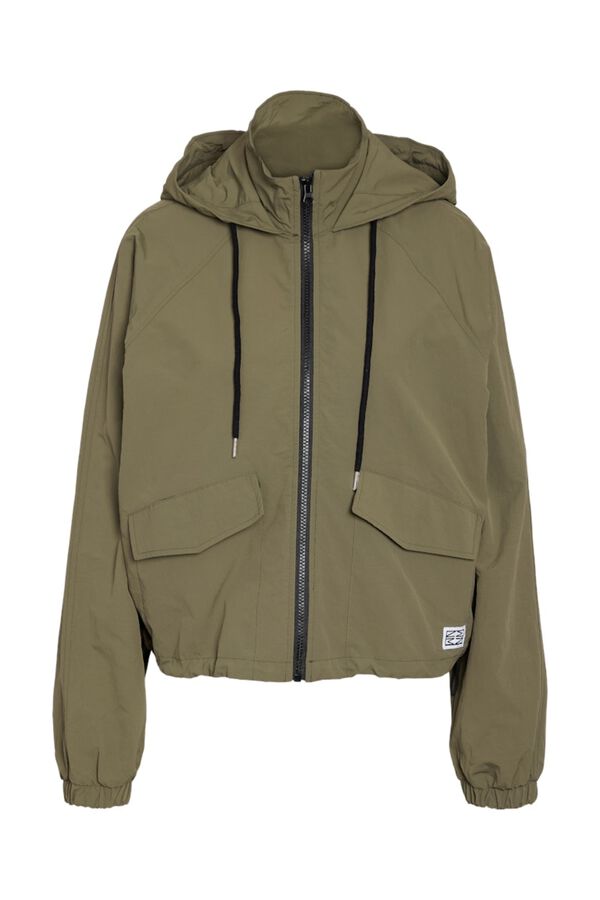 Noisy May Hooded, zip fastening and front pocket windbreaker green