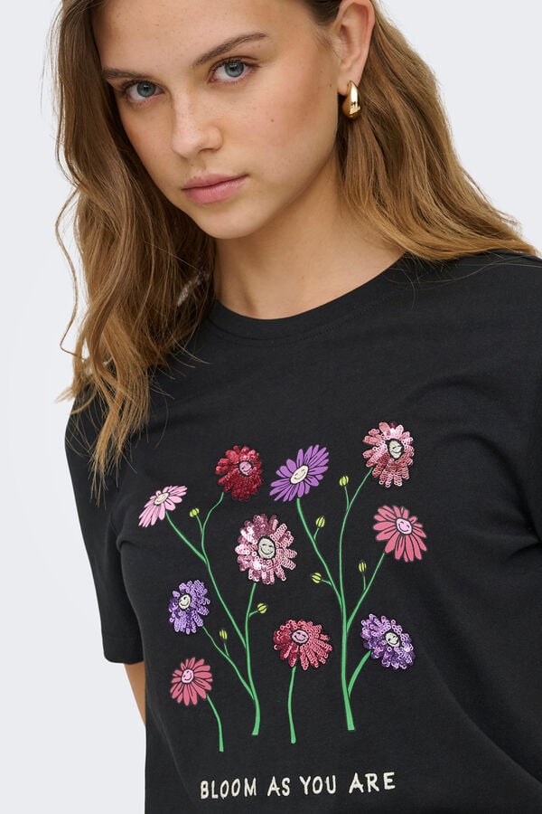 Only Camiseta estampado frontal negro