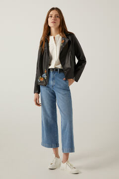 Springfield Bikerjacke bestickte Blumen schwarz