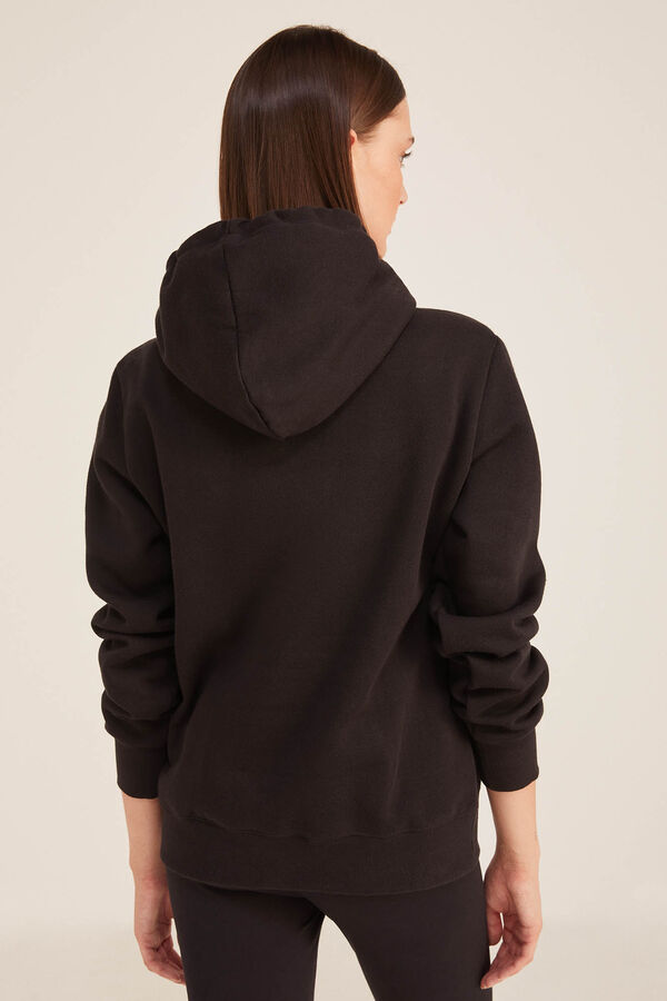 Springfield Women's classic cut hoodie. Small contrast logo and elasticated waistband. 260 GSM light fleece-back poly-cotton. black