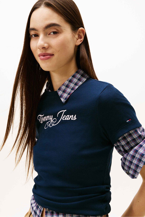 Tommy Jeans Camiseta justa de manga curta azul
