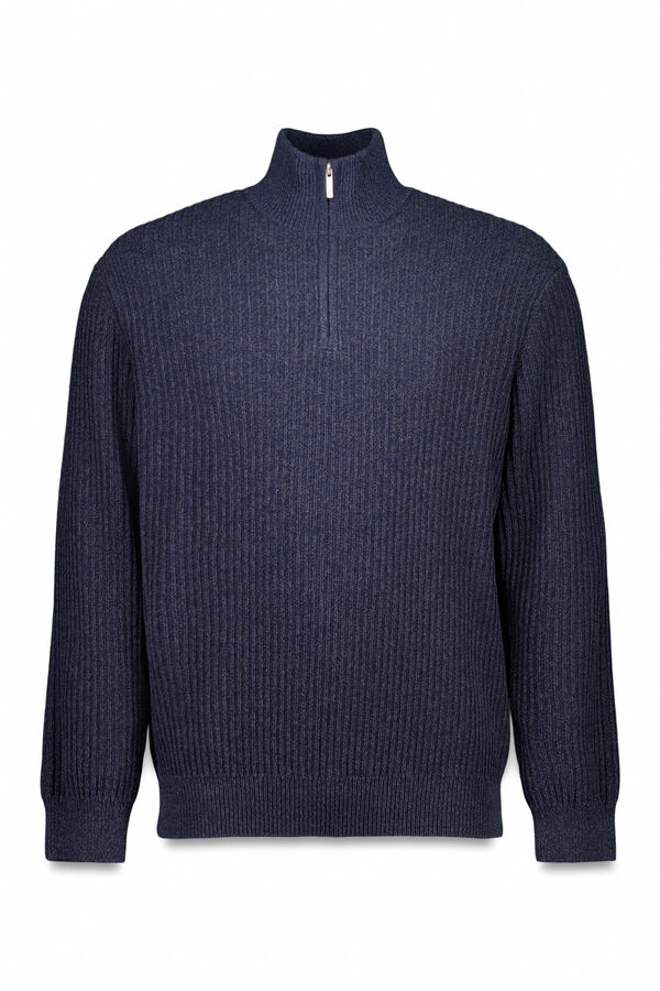 Springfield Ribbed zip fastening jumper blue