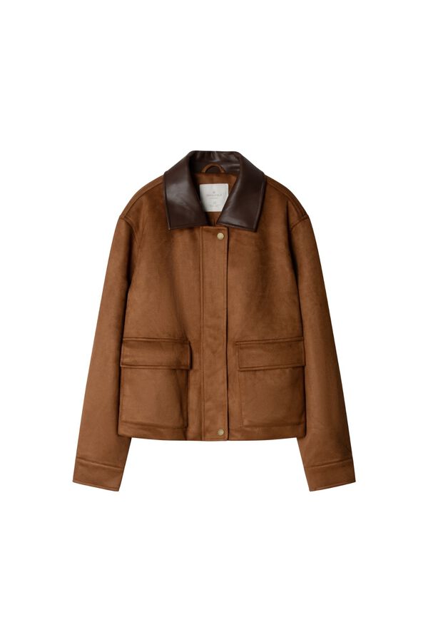 Springfield Faux suede jacket with front pockets nude