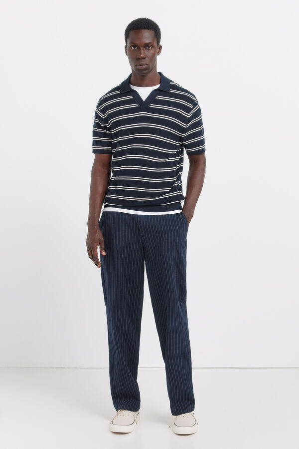 Springfield Polo multi-rayures structur&eacute; bleu