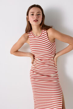 Springfield Striped Ribbed Midi Dress ecru