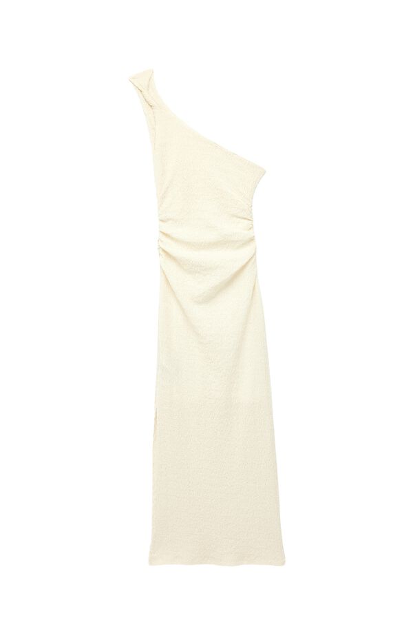 Koton Asymmetric shoulder midi dress nude