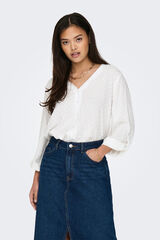 JDY Camisa de gola manga comprida com decote em V branco