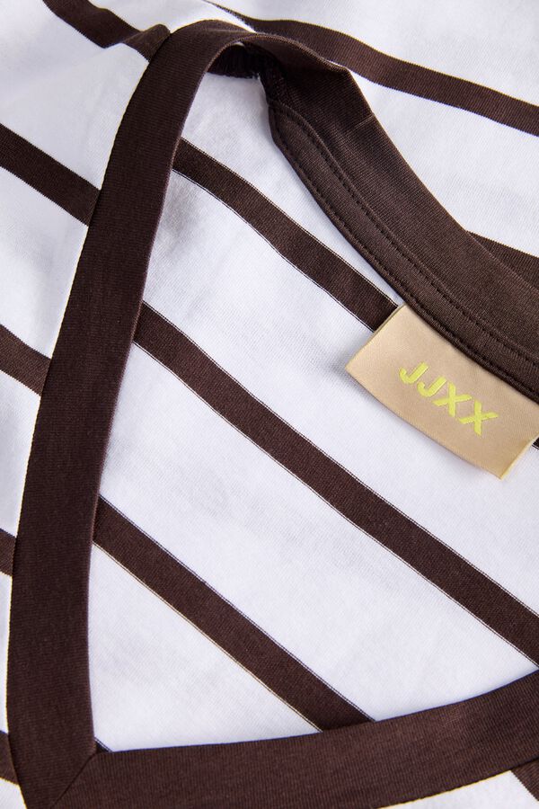 Jack & Jones Camiseta rayas cuello pico marr&oacute;n