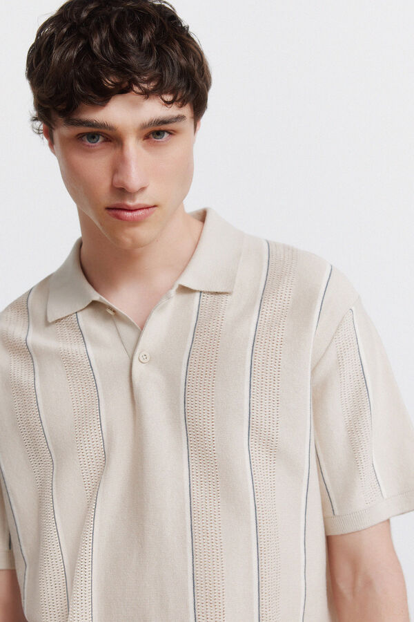 Springfield Striped structured polo shirt grey