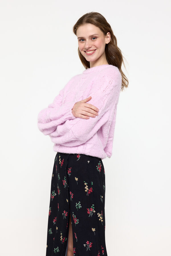 Pieces Falda midi de flores negro