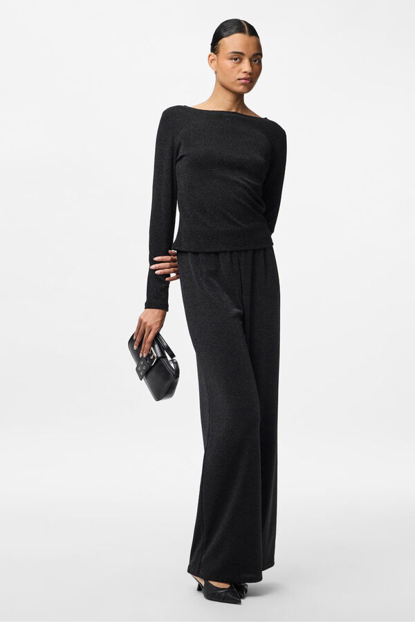 Pieces Top lurex manga larga negro