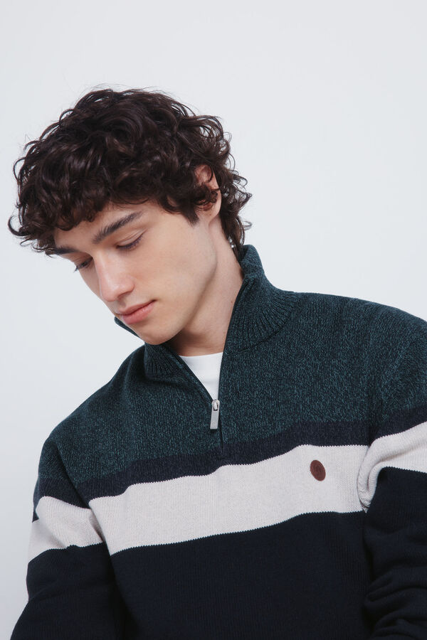 Springfield Color block zip fastening jumper green