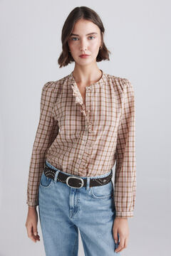 Springfield Plaid mandarin collar ruffle shirt