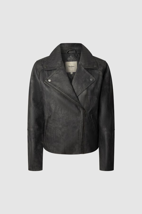 Pepe Jeans Blus&atilde;o biker efeito pele preto