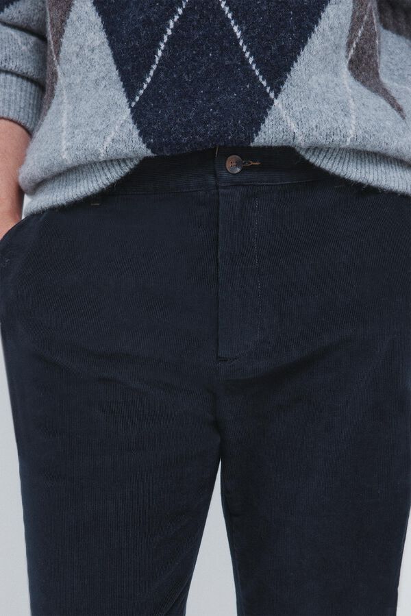 Springfield Calças chino slim fit de veludo cotelê micro azul