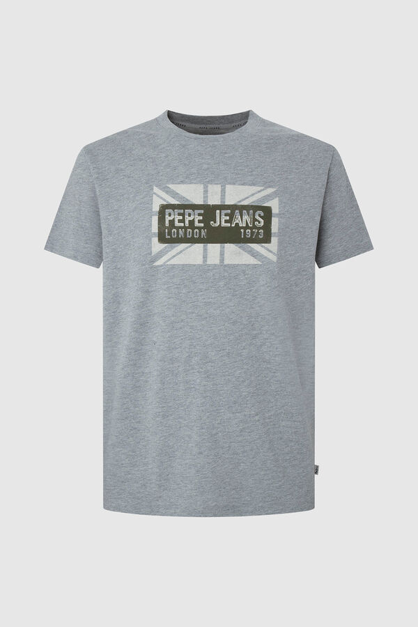 Springfield Regular fit T-shirt with logo print svijetlosiva