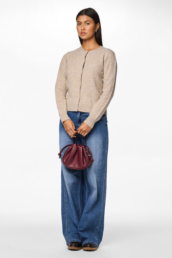 Pieces round neck buttons cardigan gris