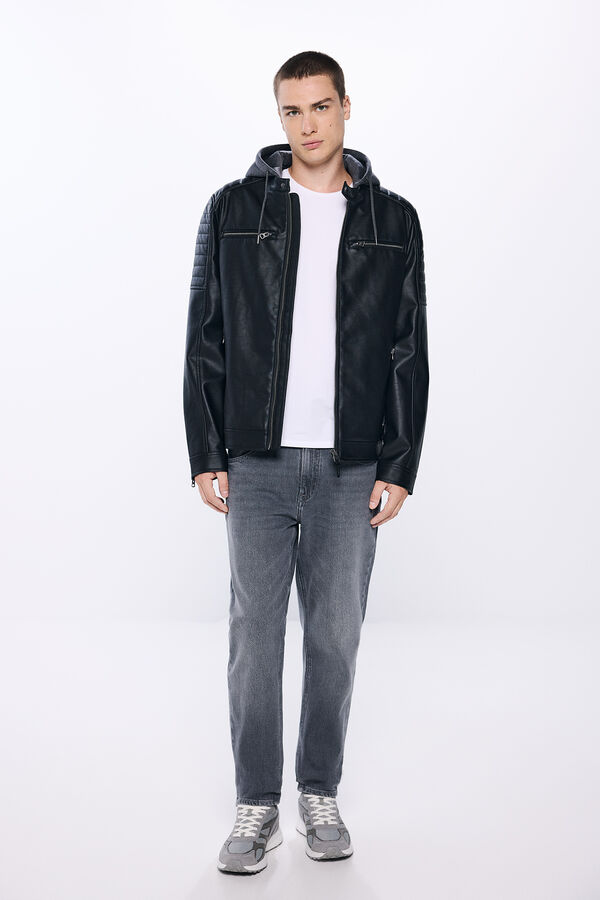 Springfield Faux leather jacket with hood black