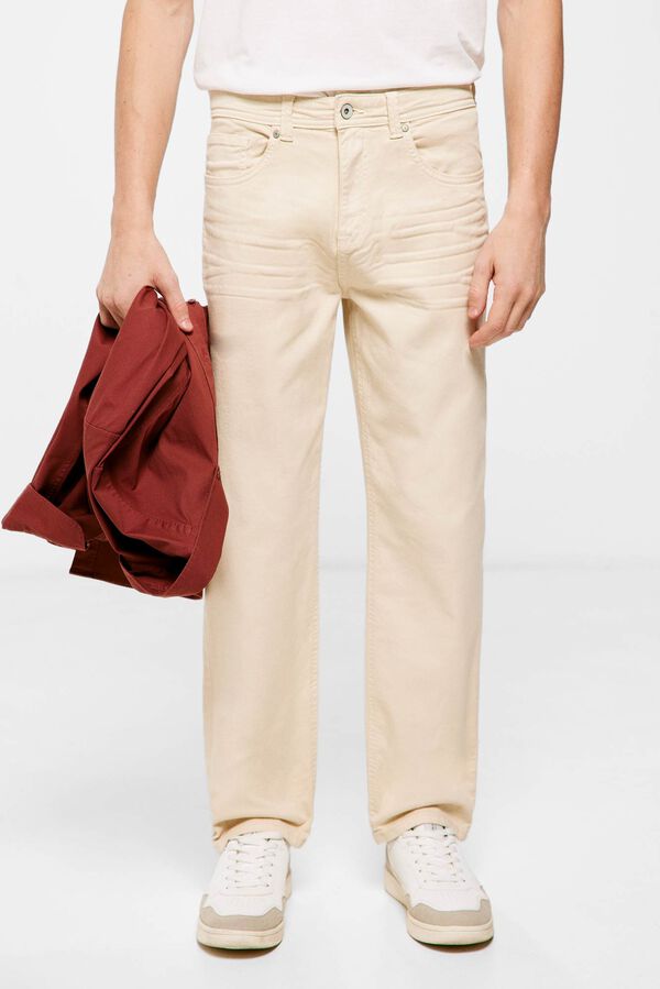 Springfield Pantalón 5 bolsillos color regular relax lavado estampado fondo blanco
