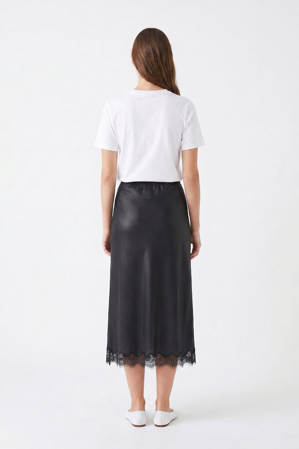 Pieces Satin-finish midi lace skirt black