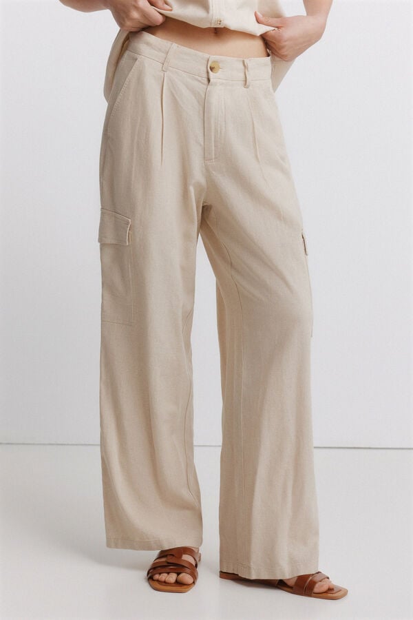 Springfield Pantal&oacute;n cargo lino tostado
