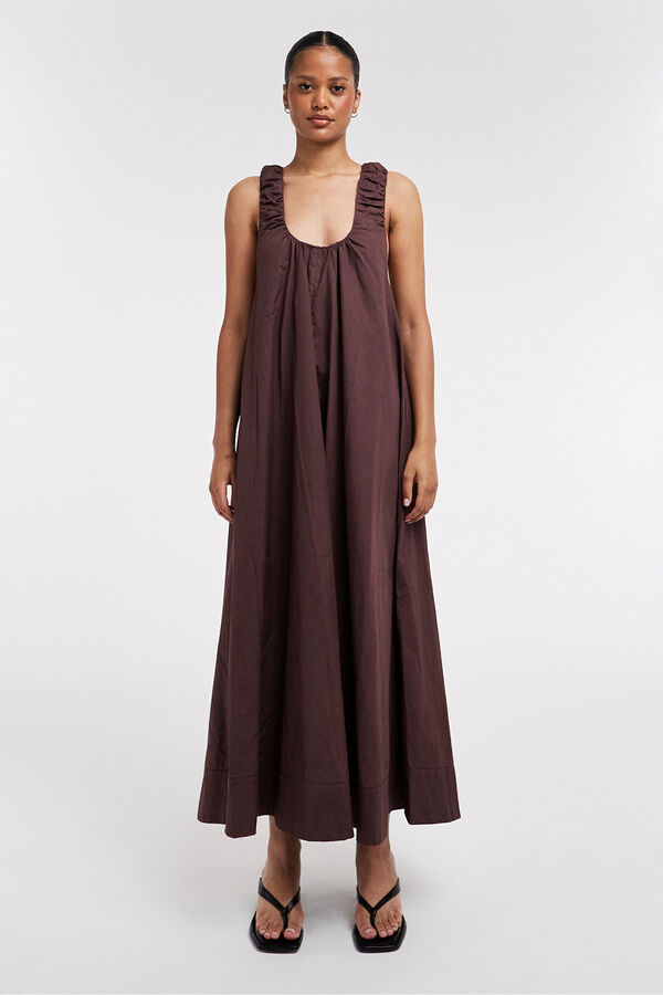 Topshop Long strappy ruched dress nude