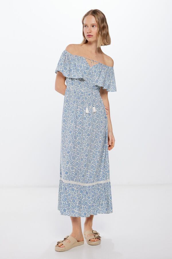 Springfield Midi dress with flounced shoulders  brown