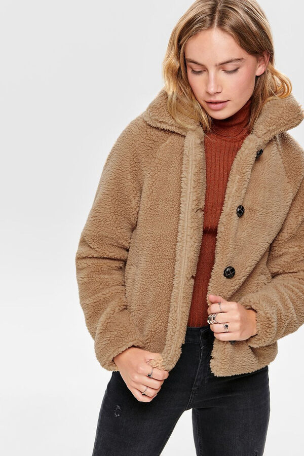Springfield Faux shearling buttoned coat smeđa