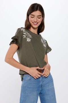 Springfield Majica s izvezenim tropskim cvijetom Kaki