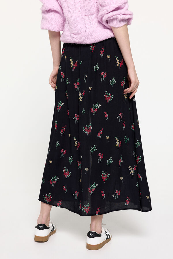 Pieces Falda midi de flores negro