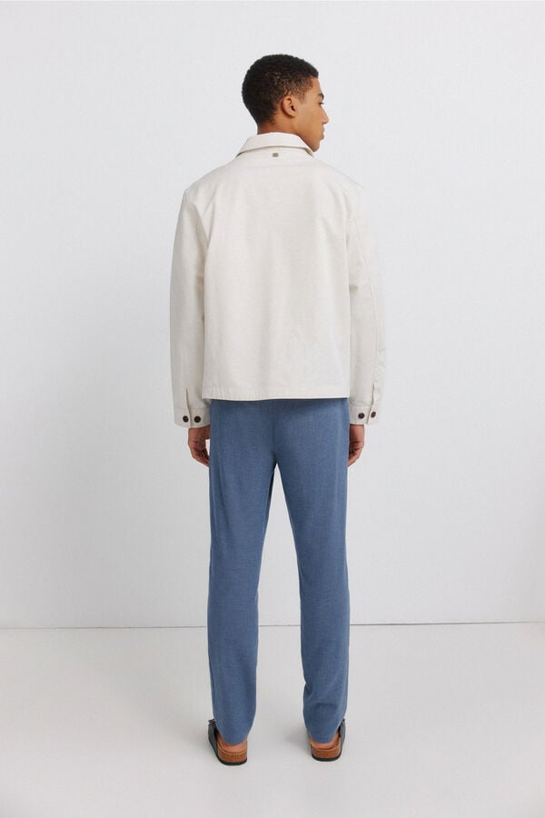 Springfield Structured linen comfort slim fit trousers blue