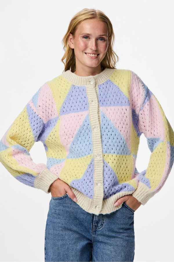 Pieces Geometric oversized openwork cardigan gris