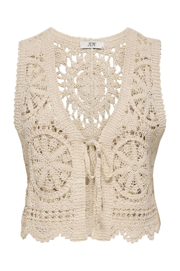 JDY Colete curto em crochet bege