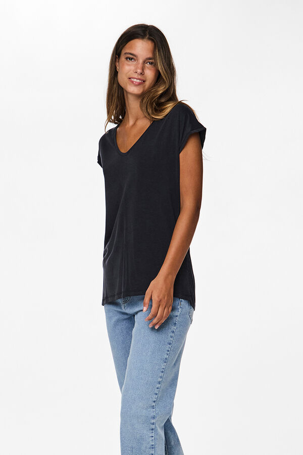 Pieces Cooles T-Shirt mit V-Ausschnitt Schwarz