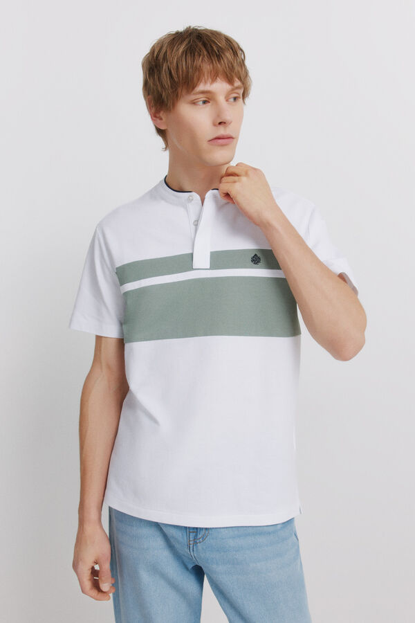 Springfield Colour block piqu&eacute; Henley polo shirt slim fit green