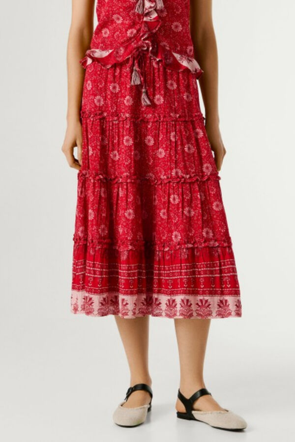 Pepe Jeans Long skirt with elasticated bands red
