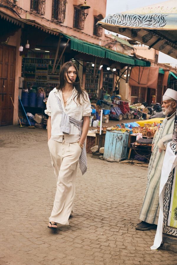 Springfield Linen cargo trousers nude