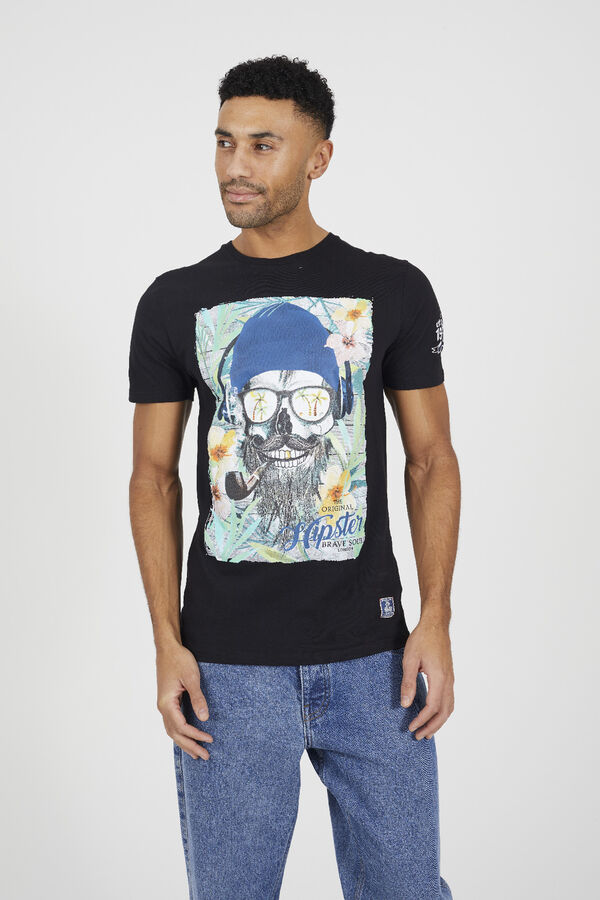 Brave Soul T-shirt caveira de manga curta preto