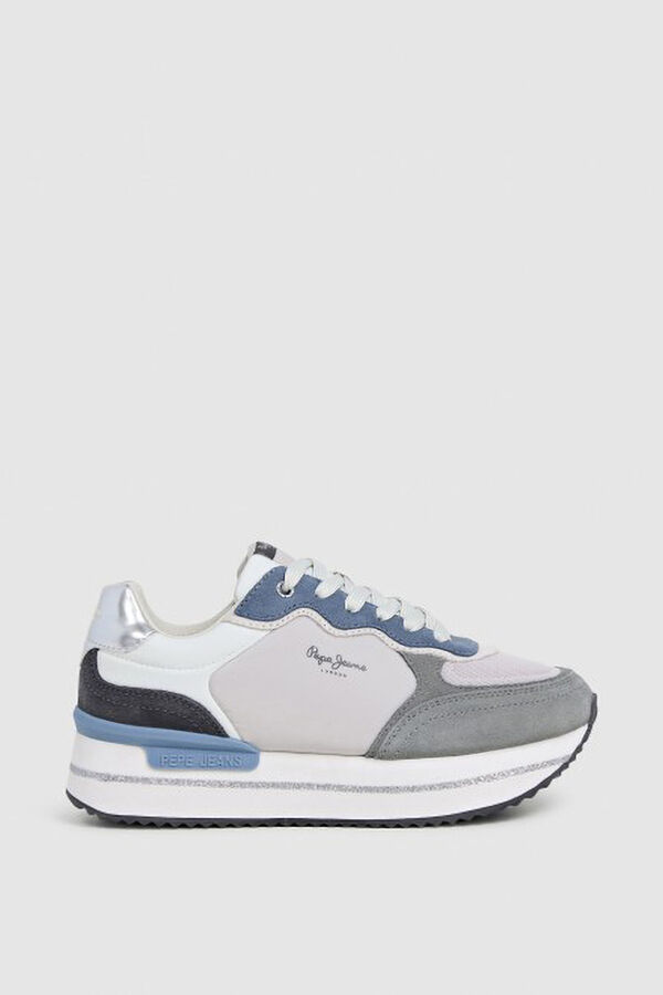 Pepe Jeans suede and glitter sneakers blue