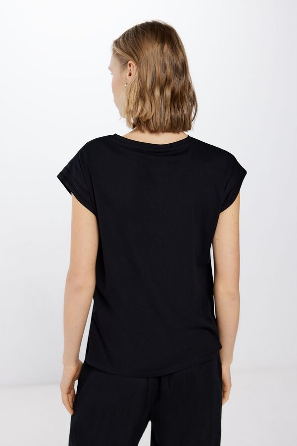Springfield T-shirt with lace inserts black