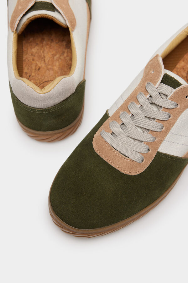 Springfield Chaussures de sport cuir fendu vert foncé