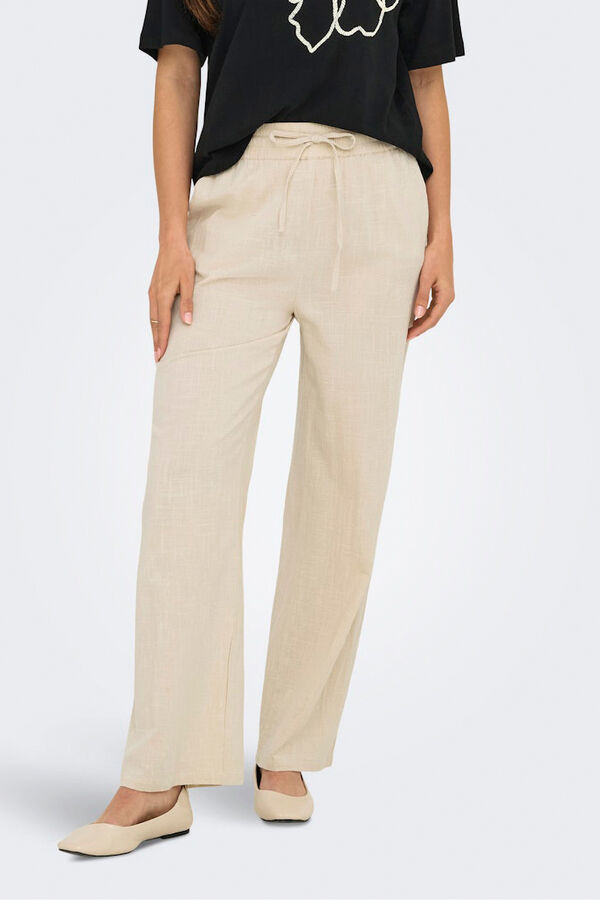 Only Pantal&oacute;n ancho fluido beige