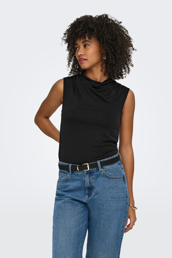 Only Top cuello drapeado negro