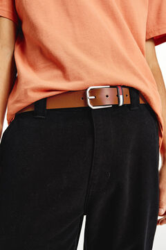 Springfield Cinturón de piel con bandera Tommy Jeans. marrón medio