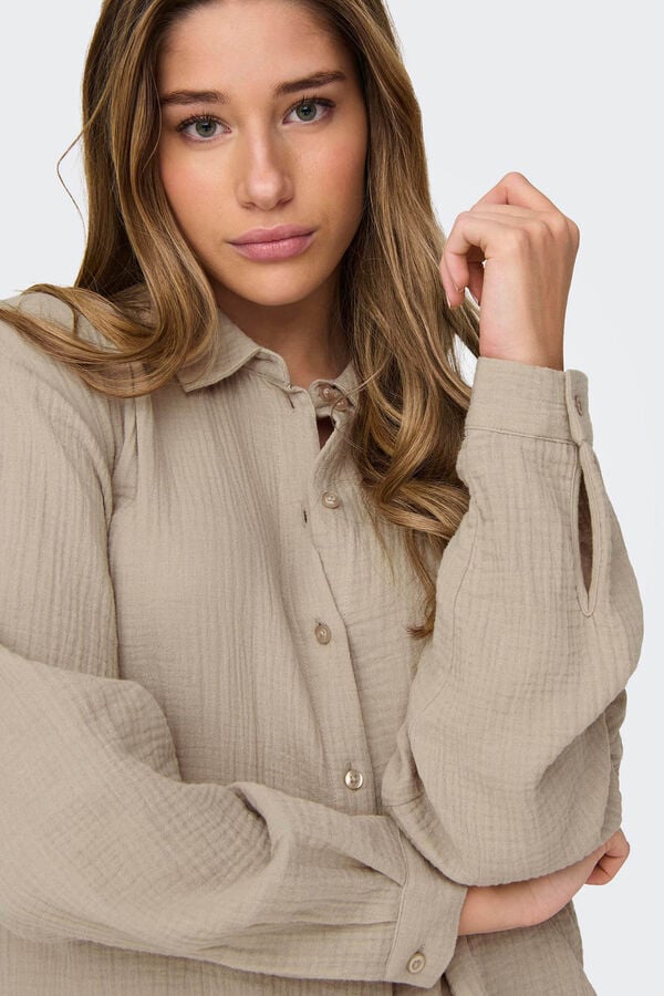 Springfield Button-up shirt with long sleeves smeđa
